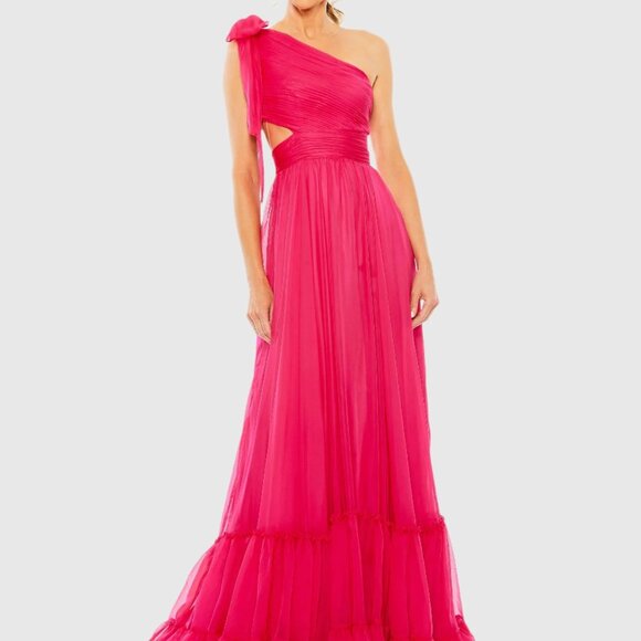 Mac Duggal  Pink Tiered One Shoulder Ruched Gown NWT - Picture 1 of 6